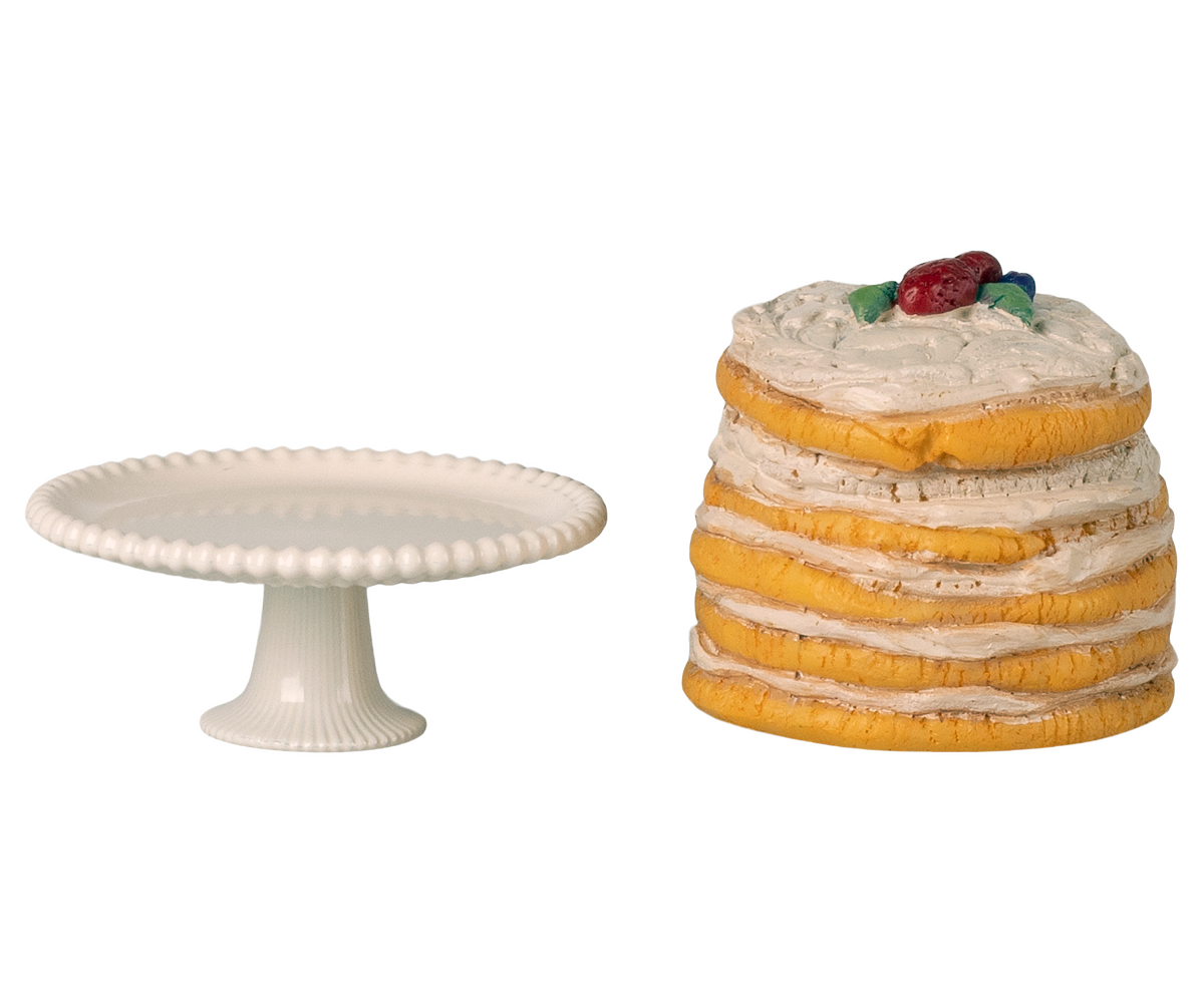 Maileg Party cake and cake stand, Mouse - Off white