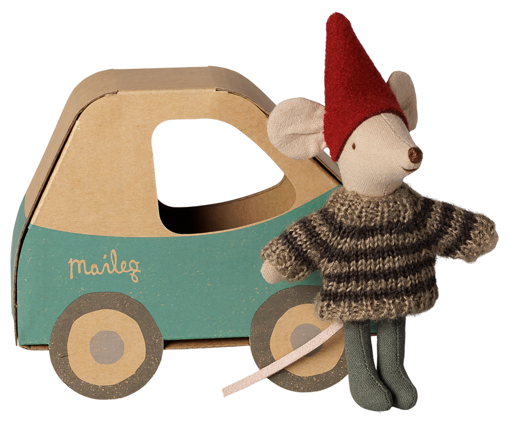 Maileg Christmas mouse, Little brother in car box