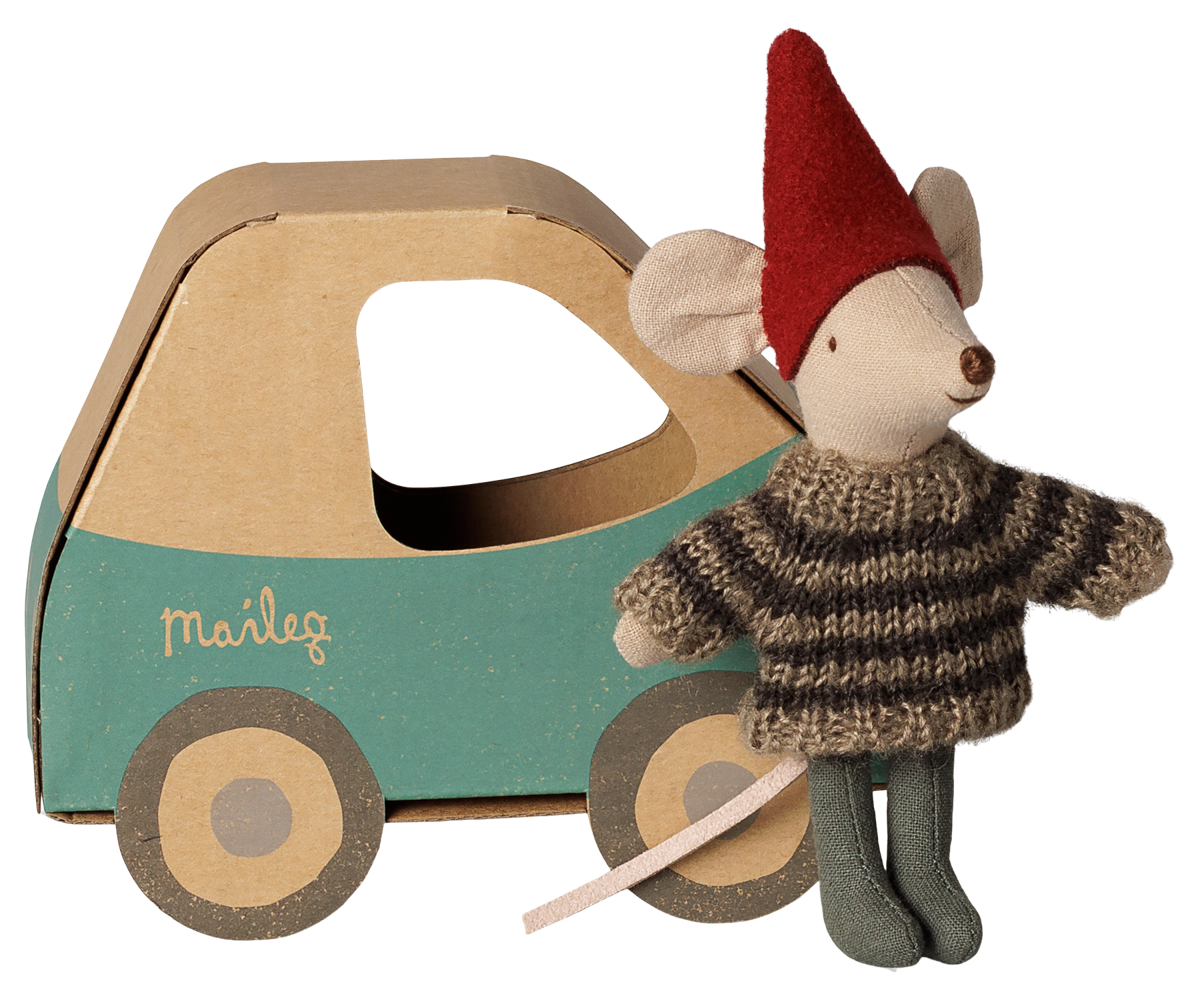 Maileg Christmas mouse, Little brother in car box