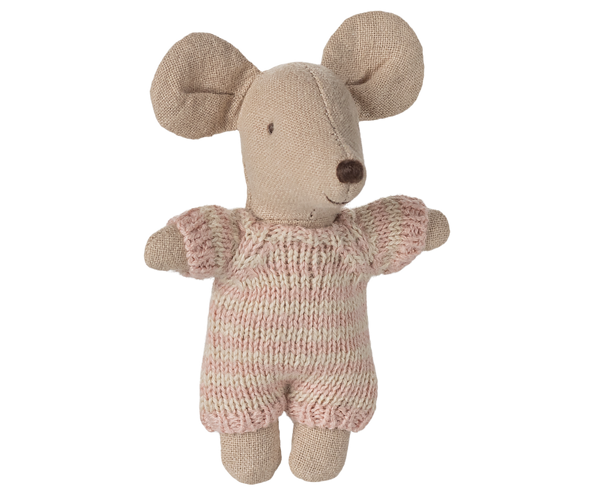 Maileg Baby mouse in carry cot - Rose
