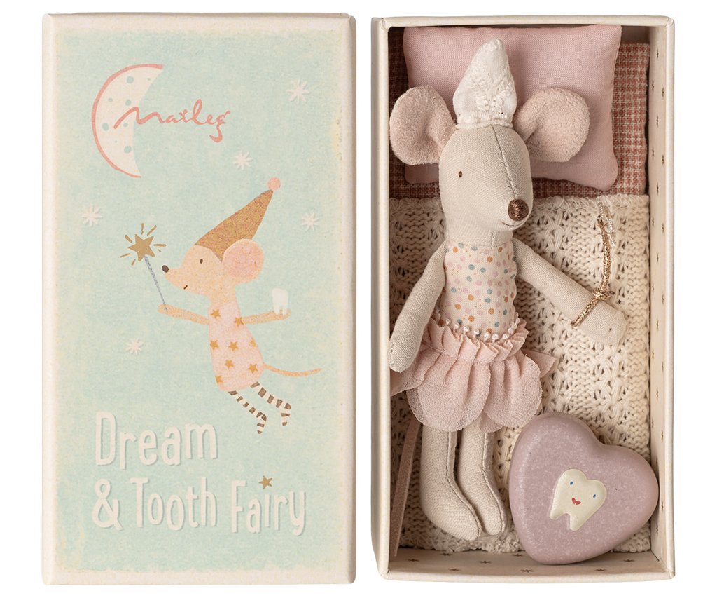 Maileg Tooth fairy mouse, Little sister in matchbox