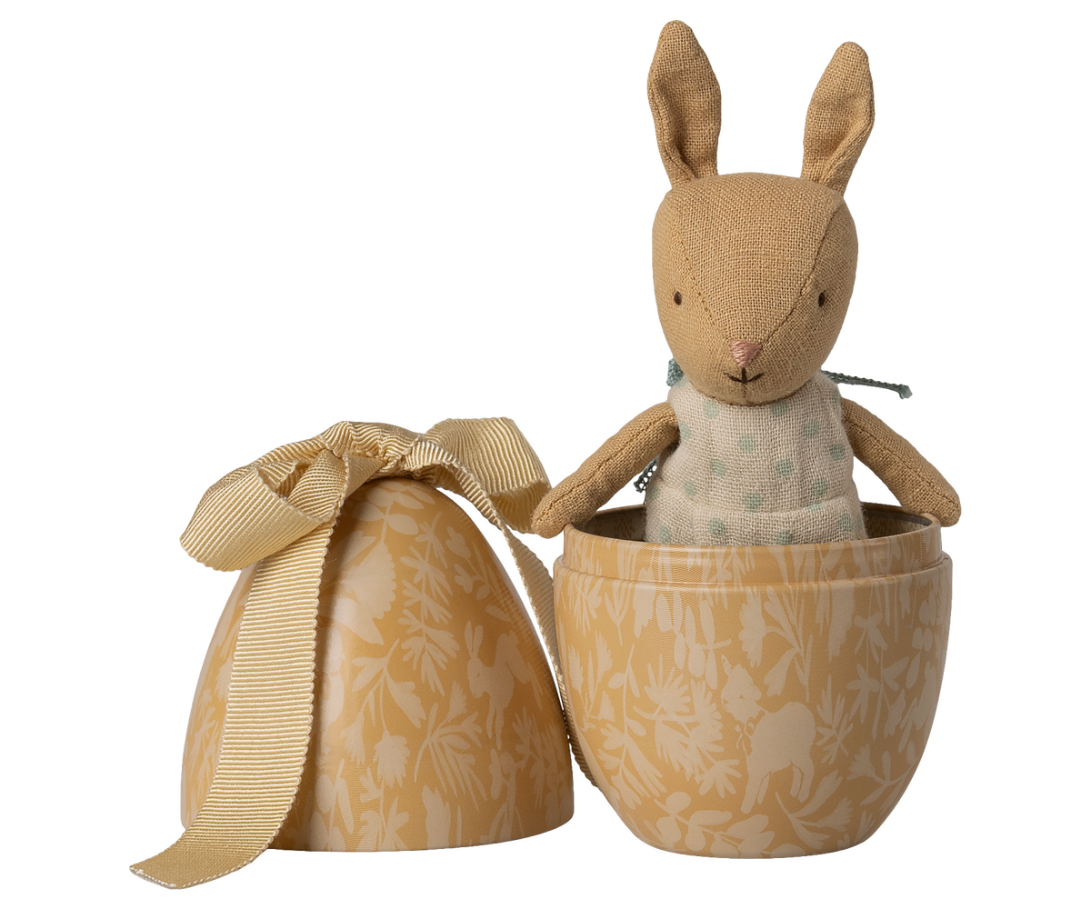 Maileg Easter egg with micro rabbit, Small - Cream yellow