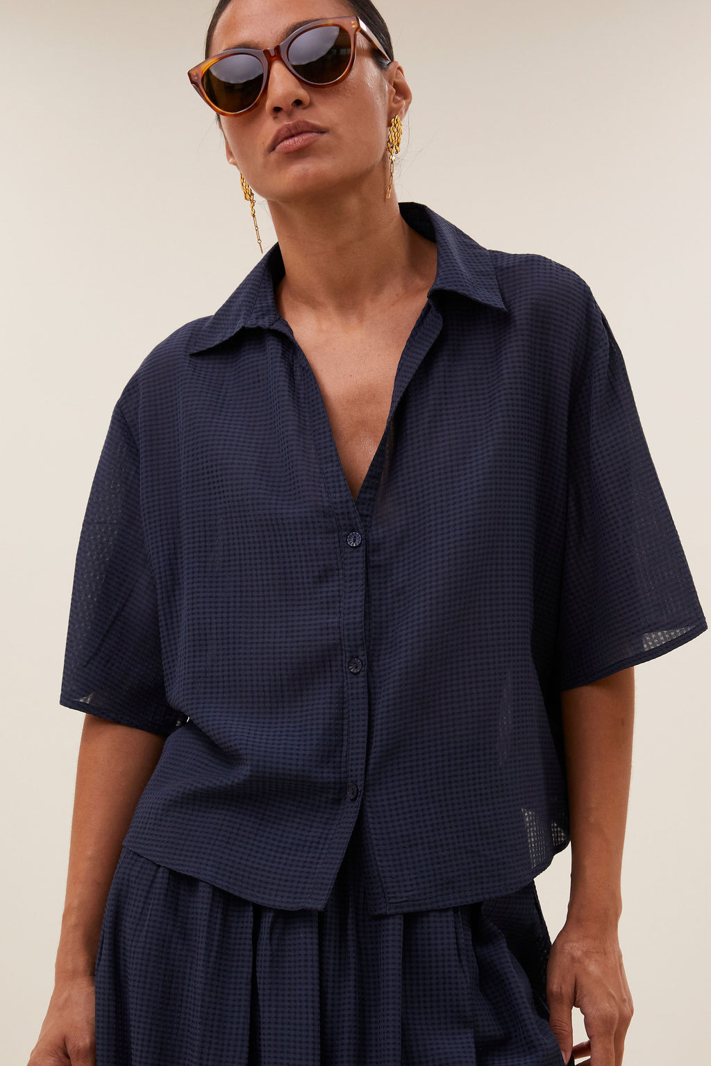 By Bar kick blouse navy blue