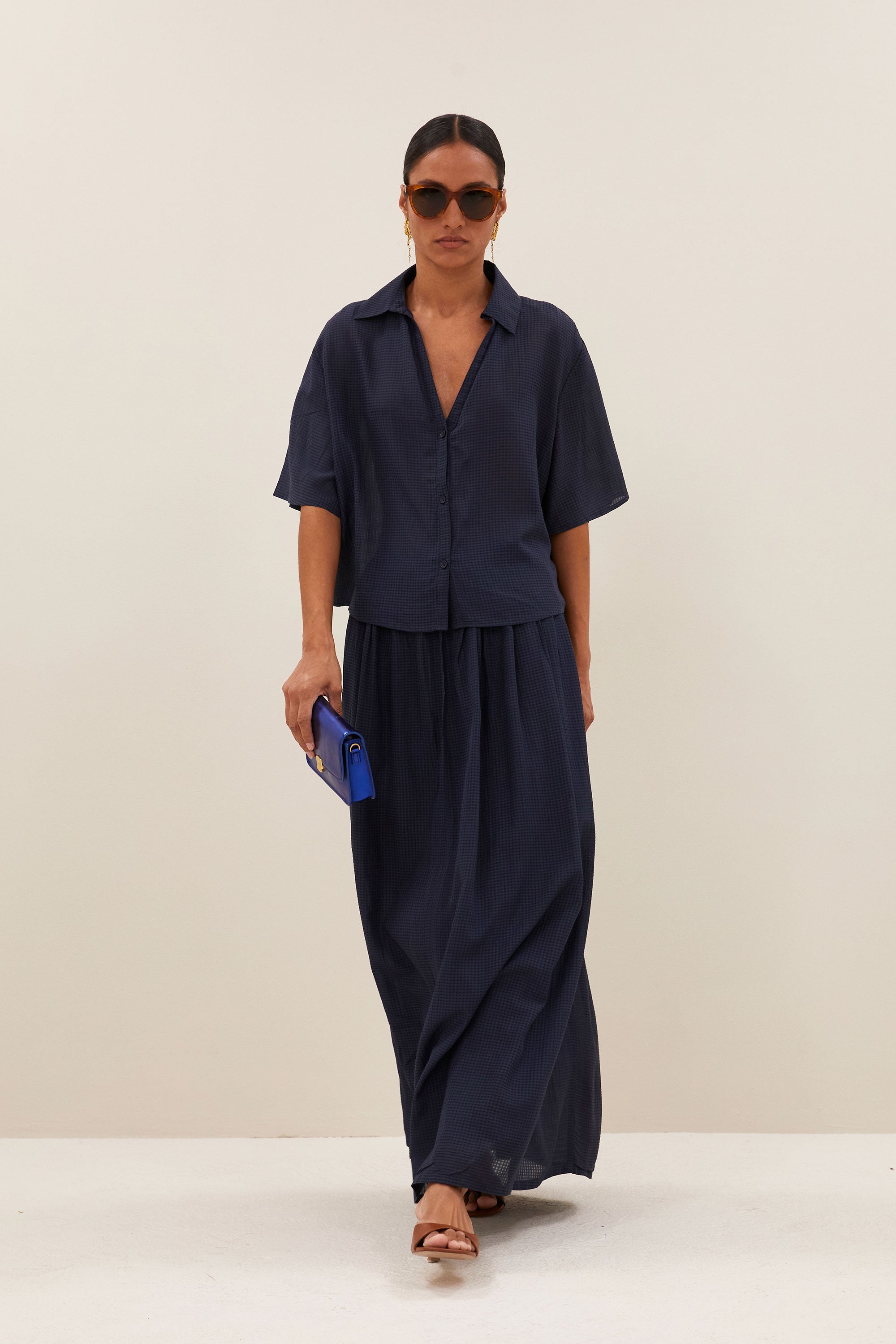 By Bar kick blouse navy blue