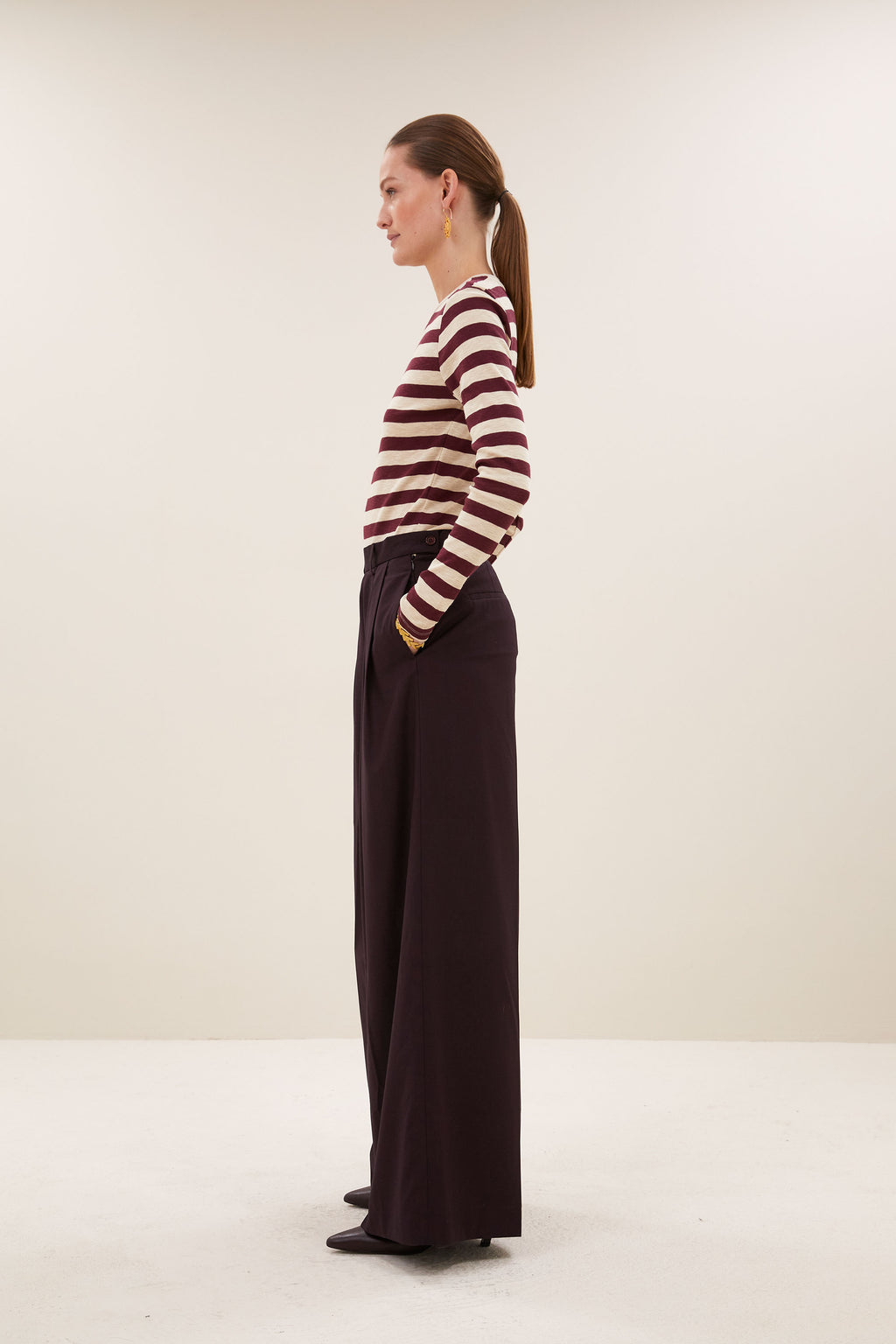 By Bar basic ls big stripe top 1339 burgundy crush