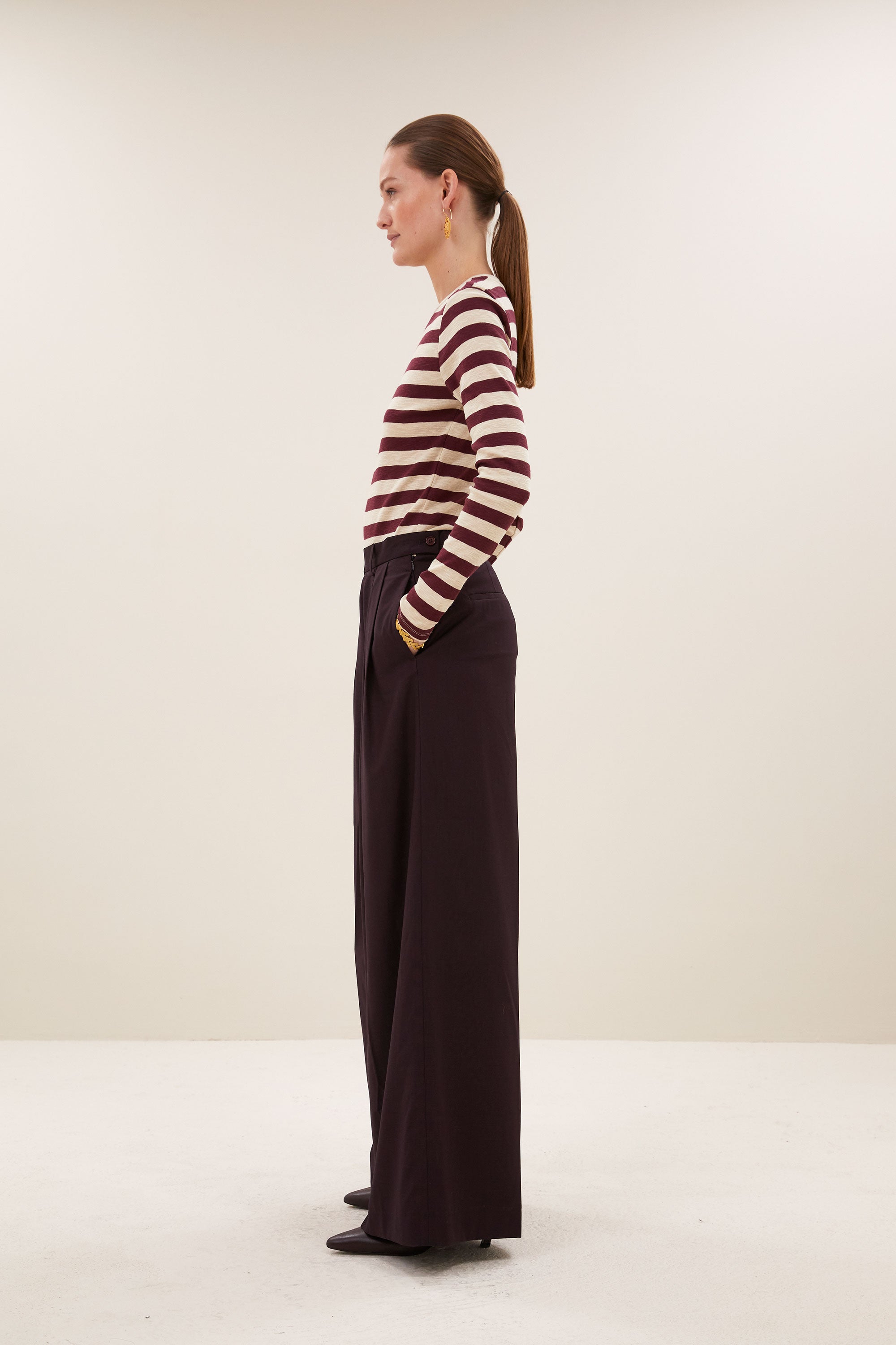 By Bar basic ls big stripe top 1339 burgundy crush