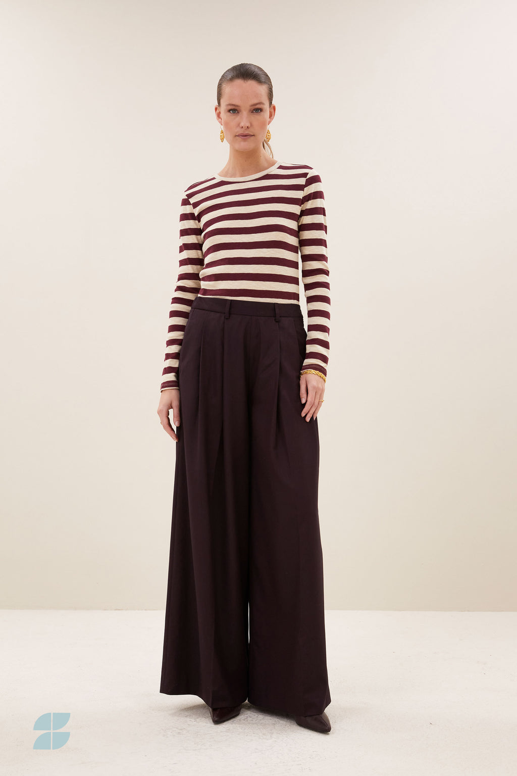 By Bar basic ls big stripe top 1339 burgundy crush