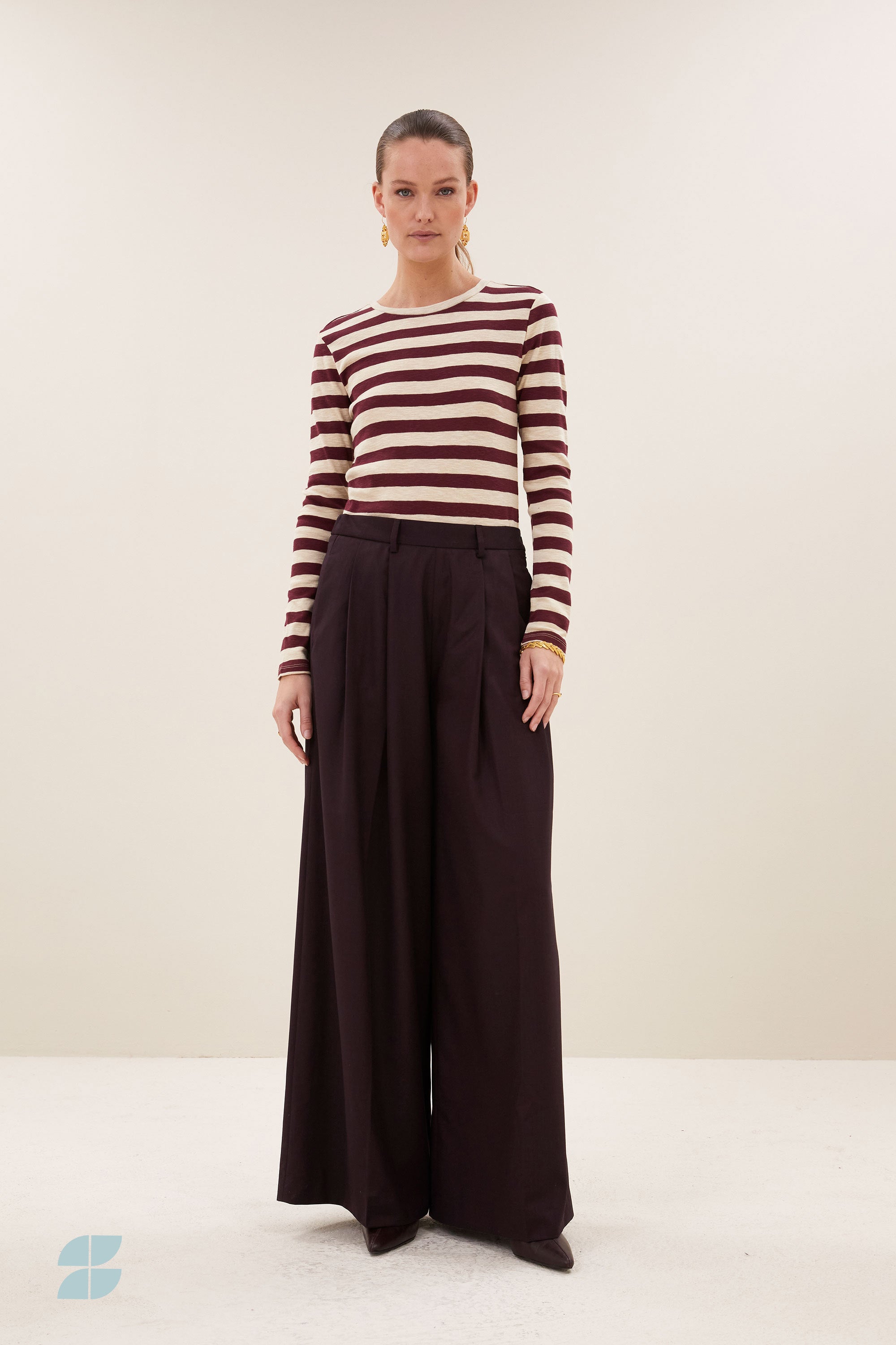 By Bar basic ls big stripe top 1339 burgundy crush