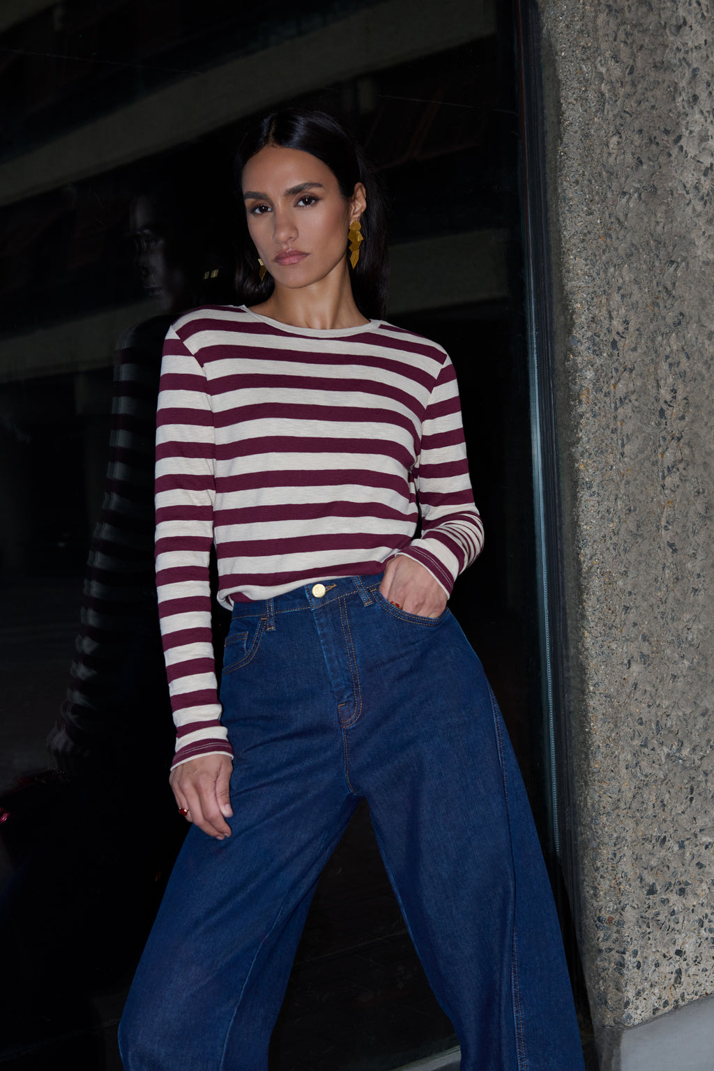 By Bar basic ls big stripe top 1339 burgundy crush