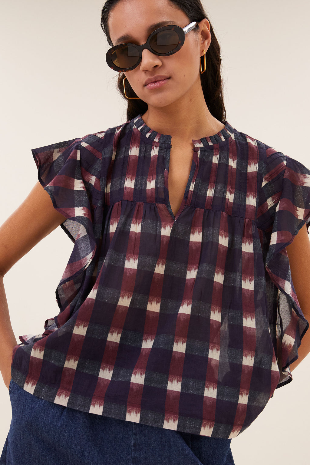 By Bar danee ikat blouse | wine ikat print