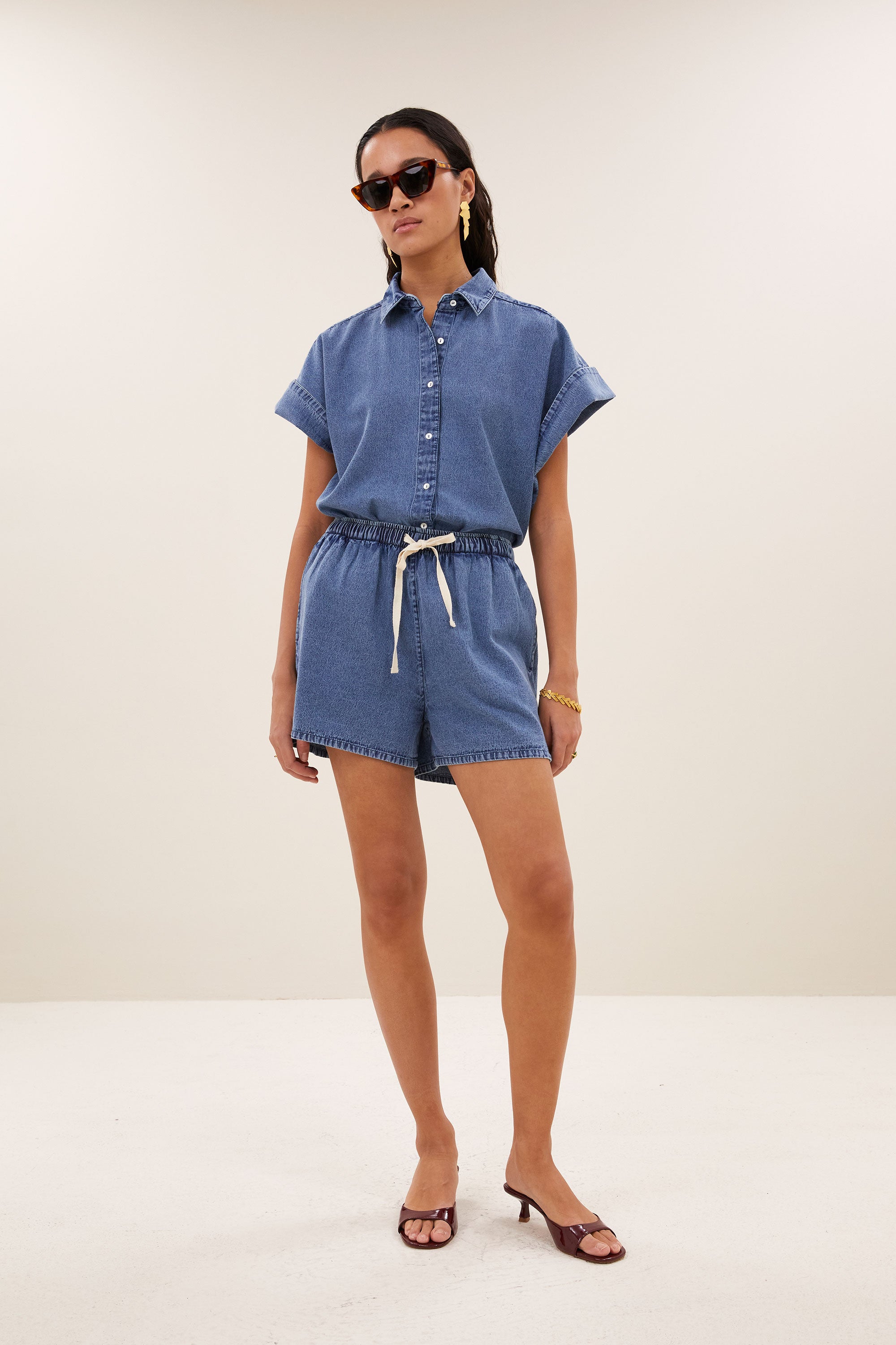 By Bar pixie short denim blouse | medium denim