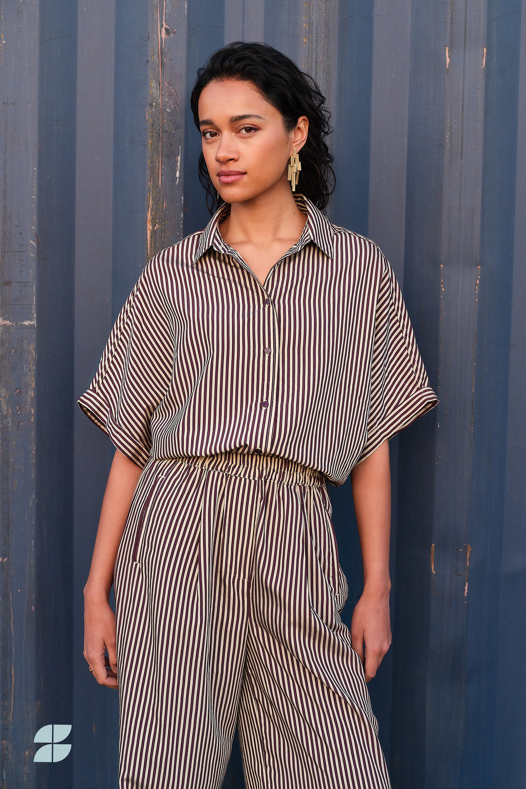 By Bar sunny stripe blouse | burgundy stripe