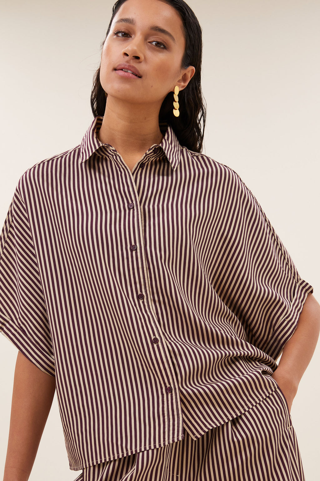 By Bar sunny stripe blouse | burgundy stripe