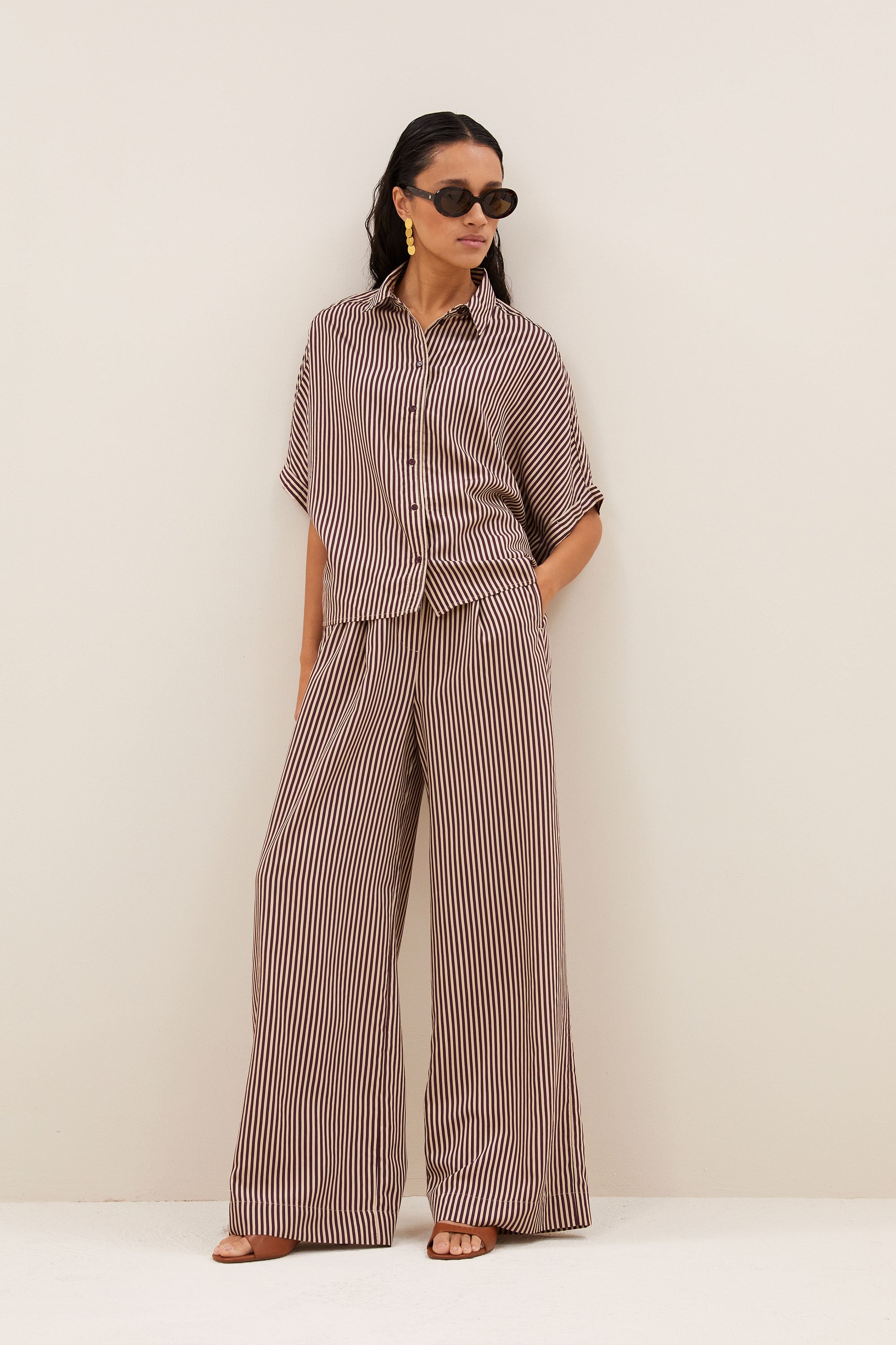 By Bar sunny stripe blouse | burgundy stripe