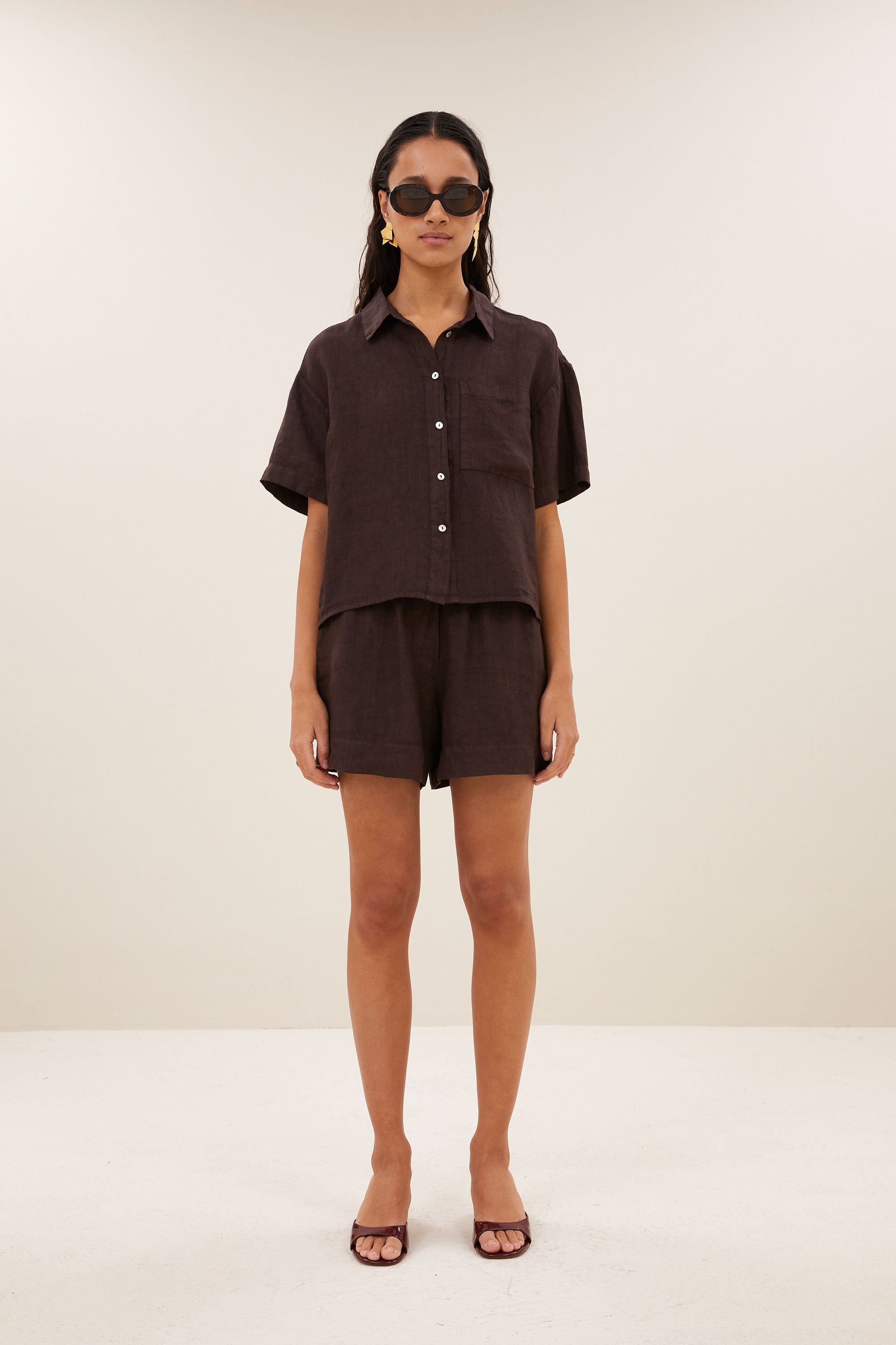 By Bar mara linen blouse | espresso