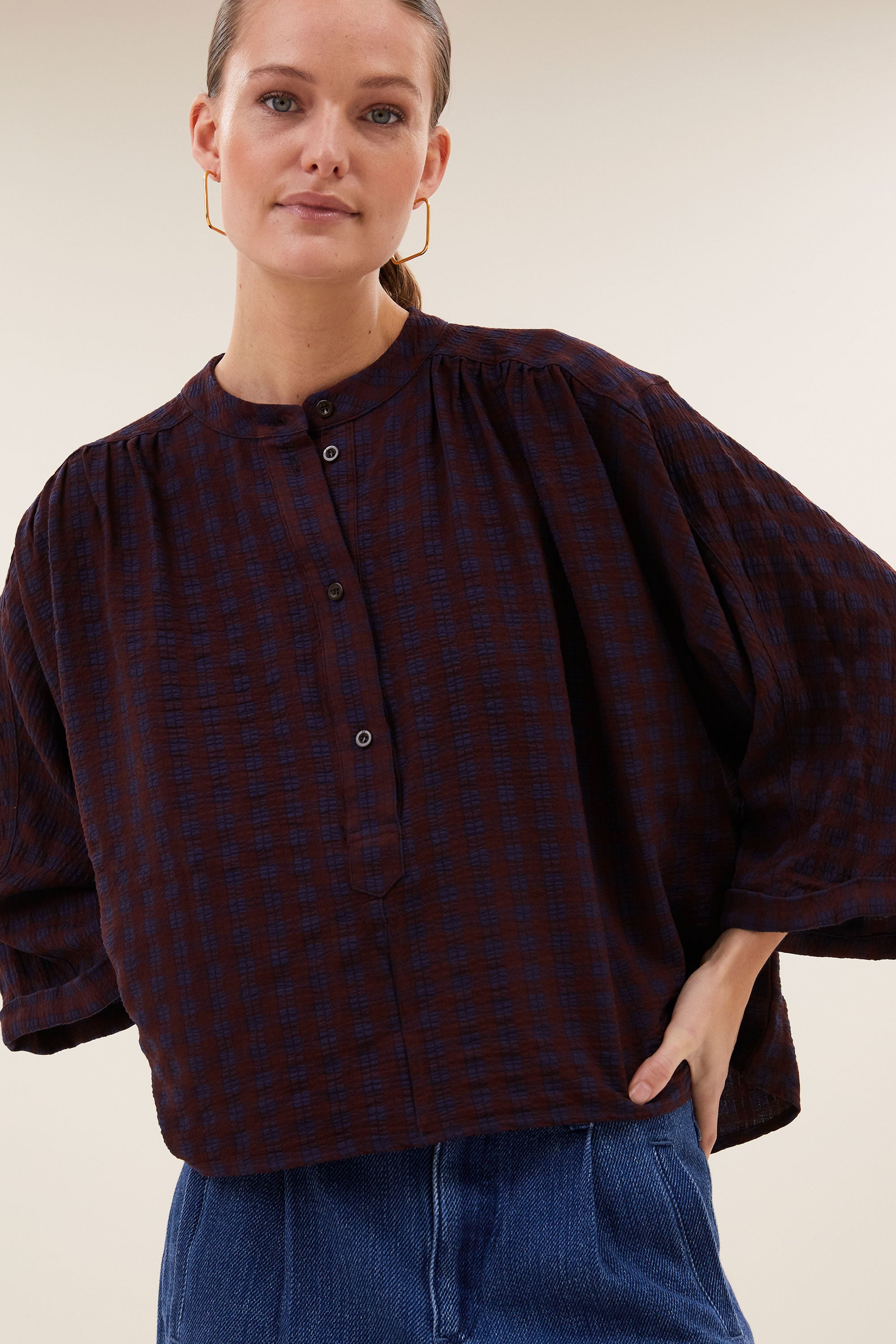 By Bar jess blouse 1341 wine check