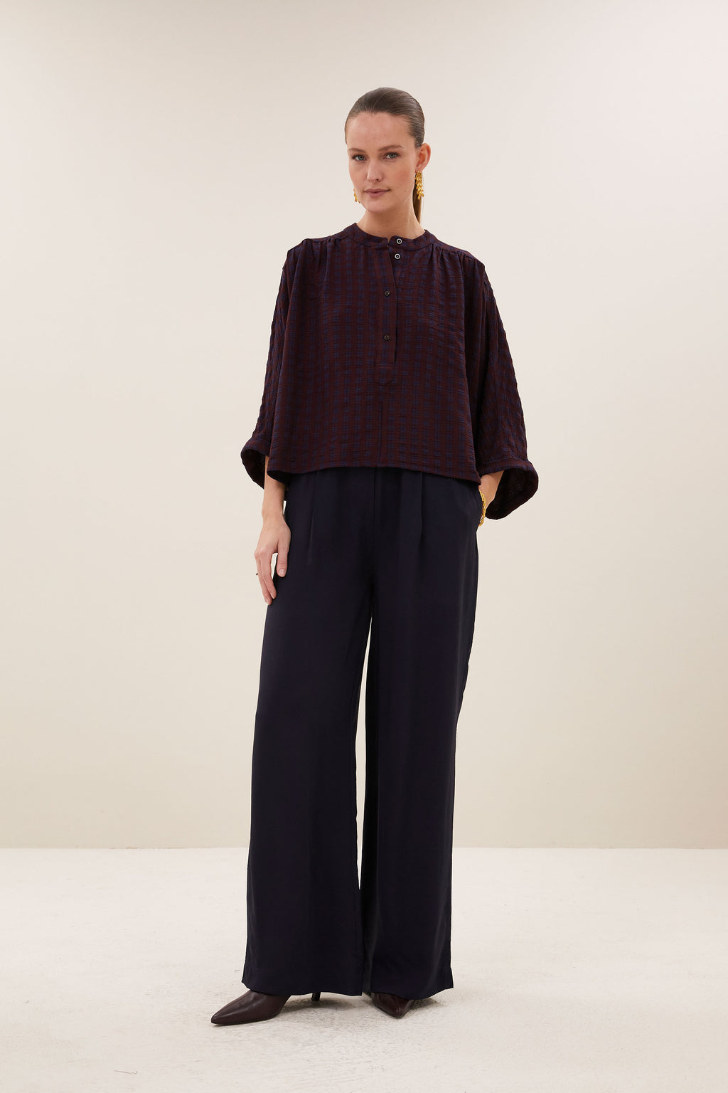 By Bar jess blouse 1341 wine check