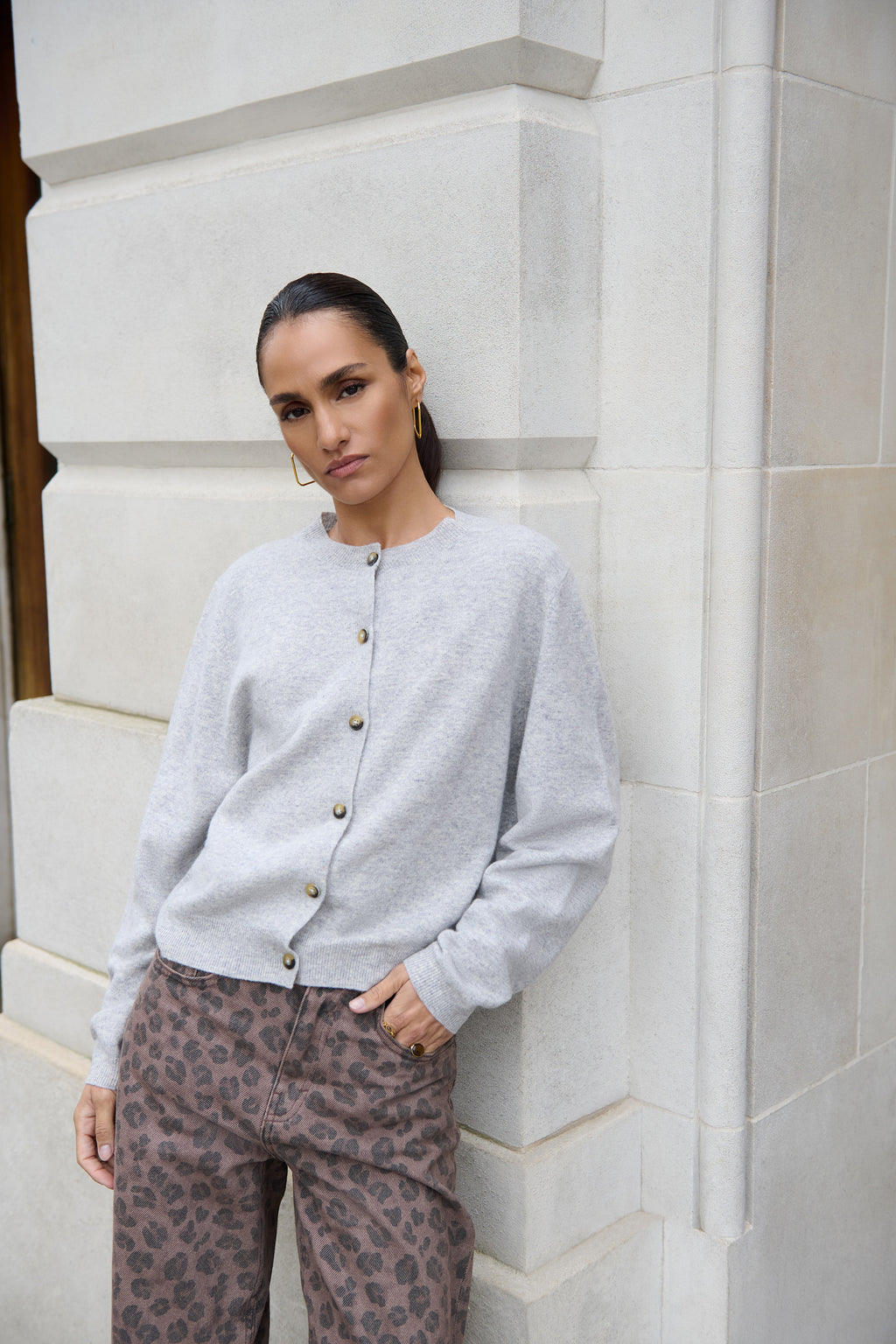 By Bar cleo merino cardigan 825 grey melee