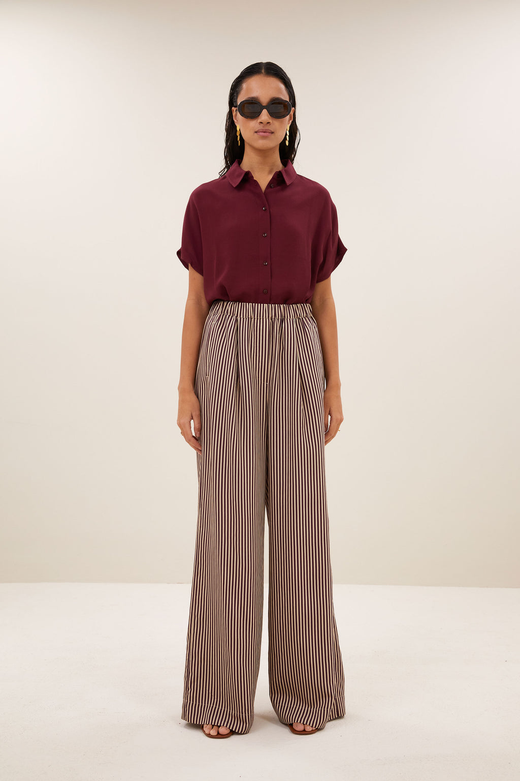 By Bar celin stripe pants | burgundy stripe