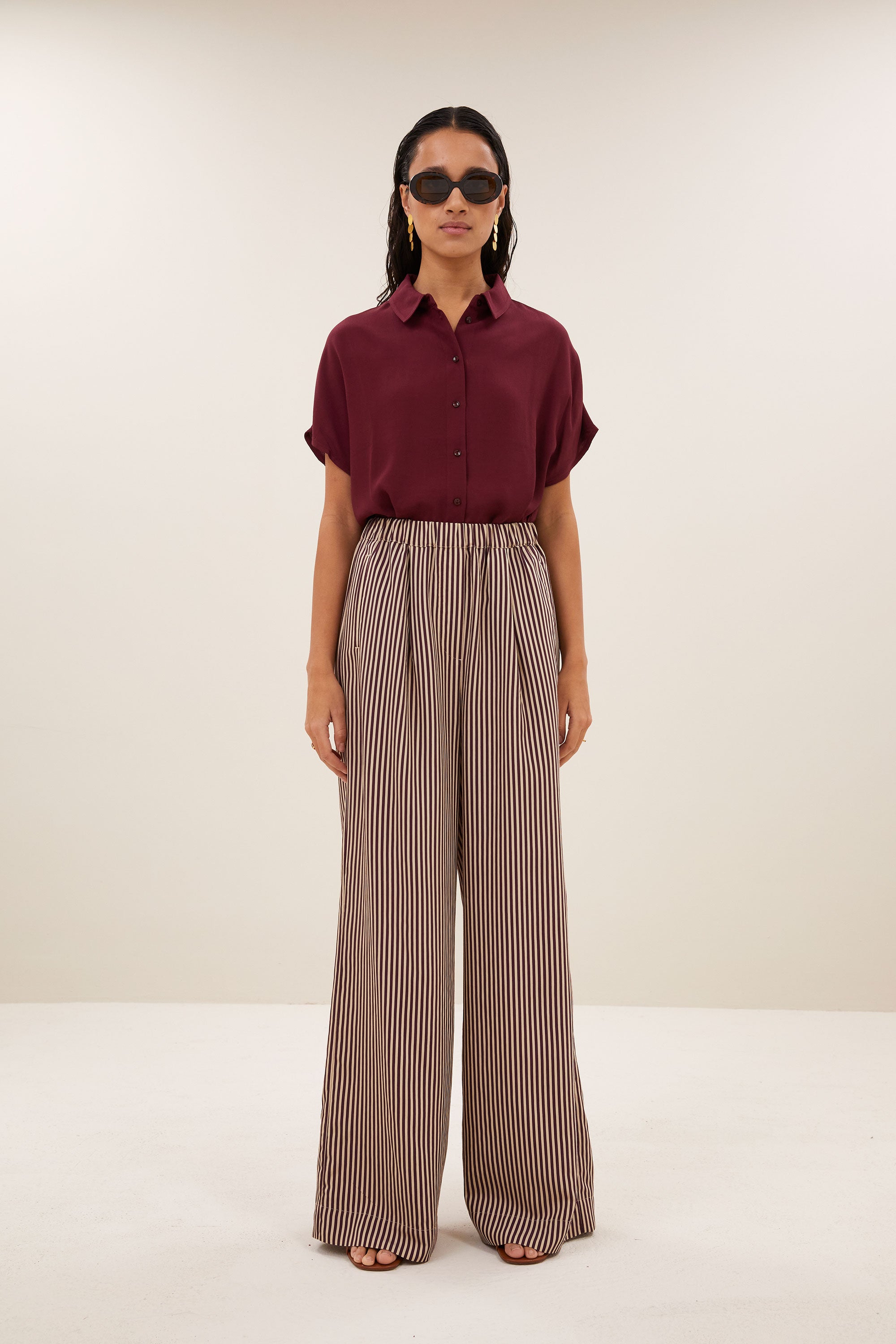 By Bar celin stripe pants | burgundy stripe