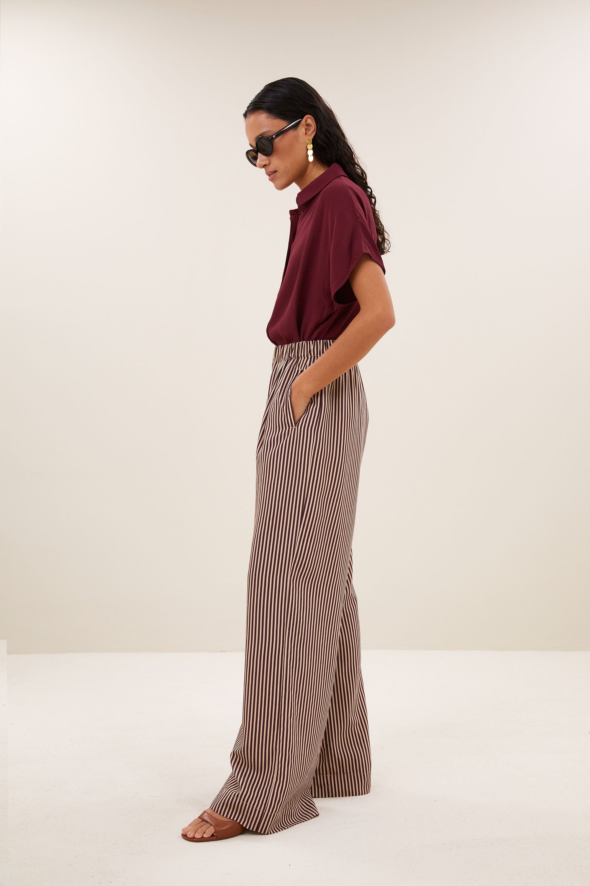 By Bar celin stripe pants | burgundy stripe