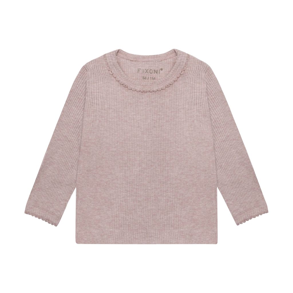 Fixoni T-shirt LS Melange Rib 5016 Pale Mauve Melange
