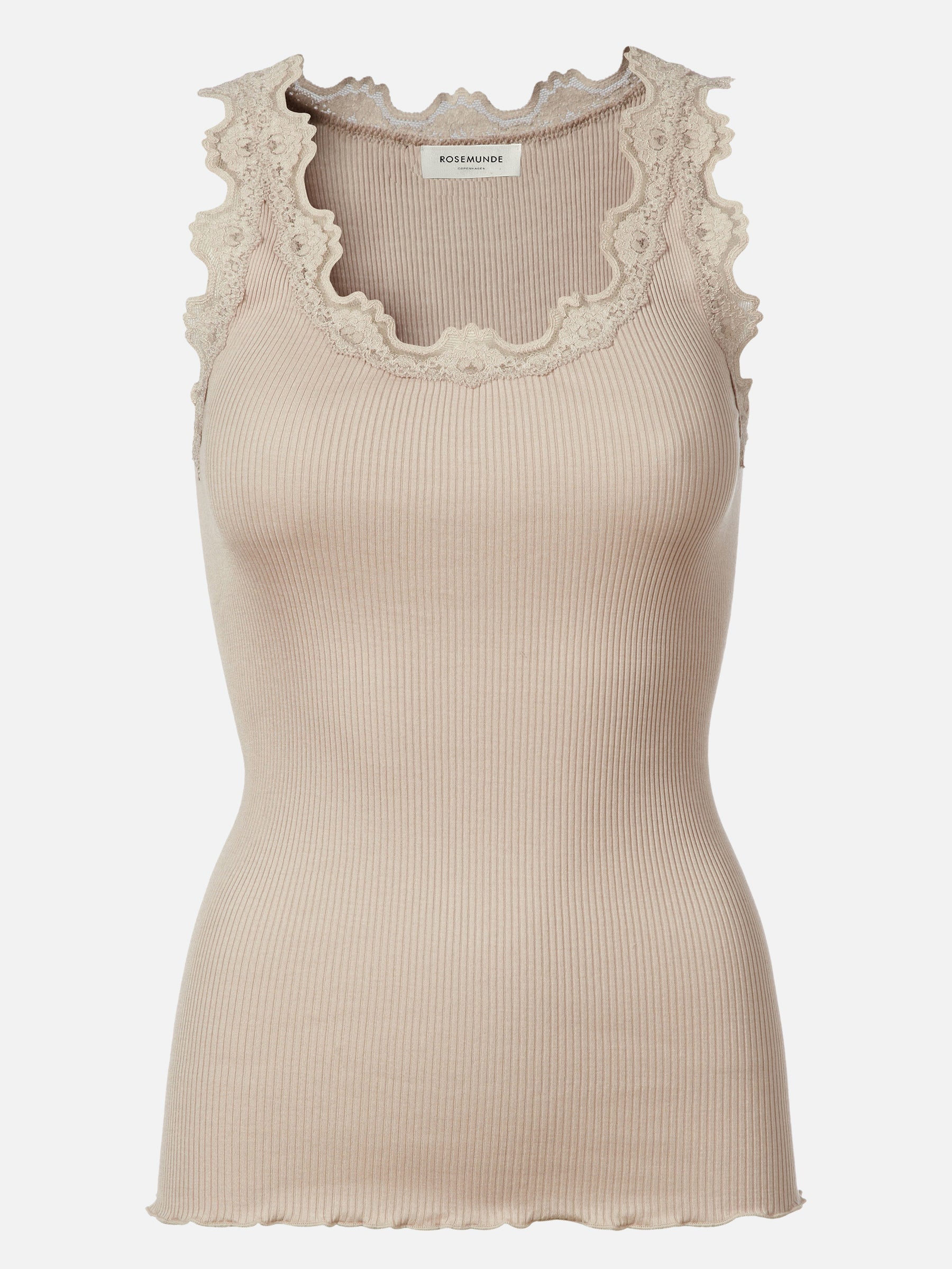 Rosemunde RWBabette Silk SL U-neck Long Lace Top 826 cacao