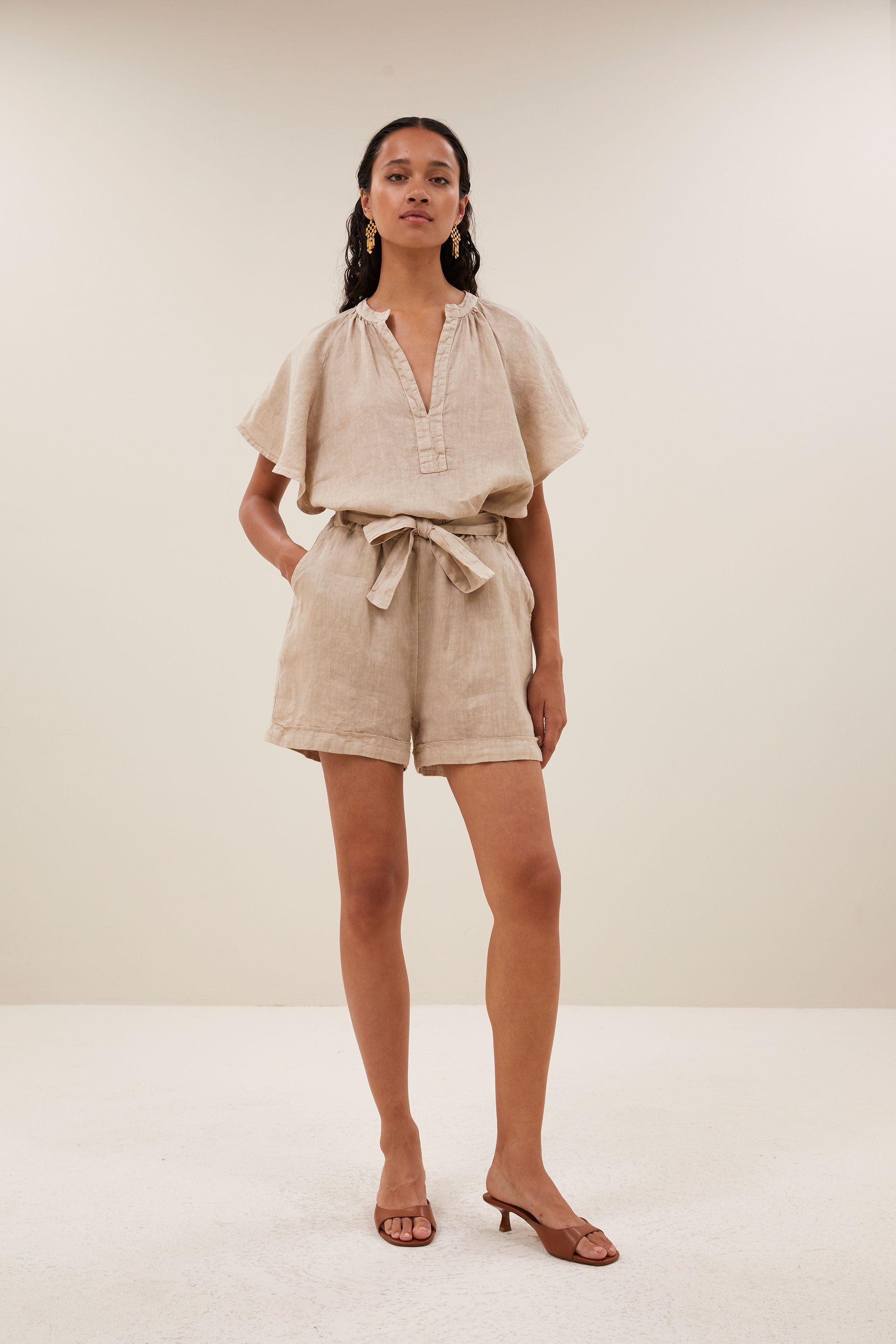 By Bar june linen shorts biscuit