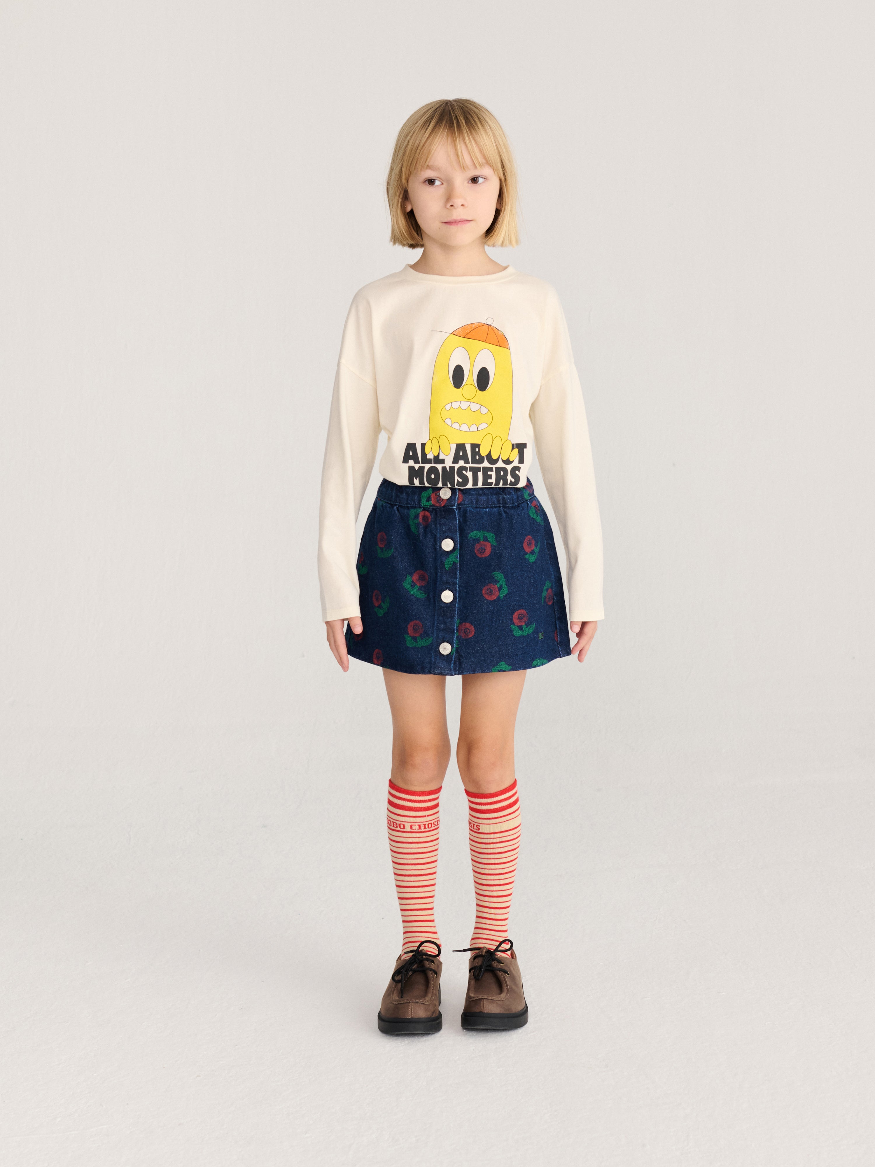 Bobo Choses Stamp Bloom all over denim skirt