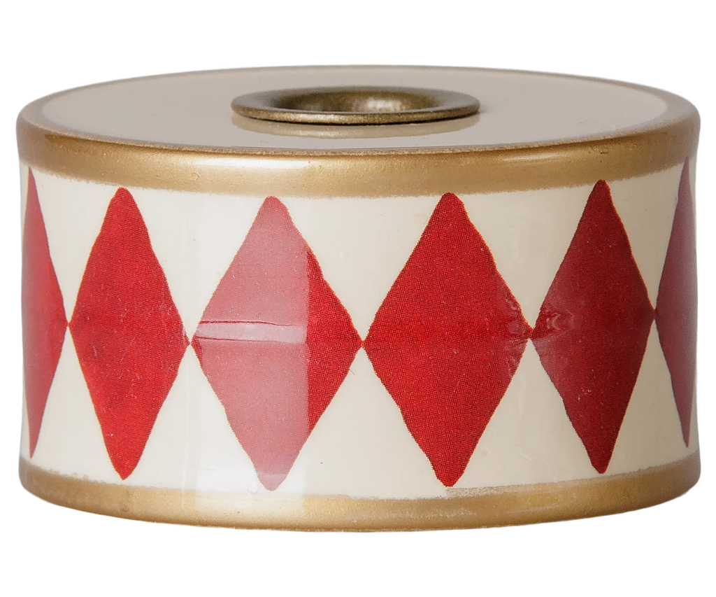 Maileg Candle holder, Drum - Red/Off white