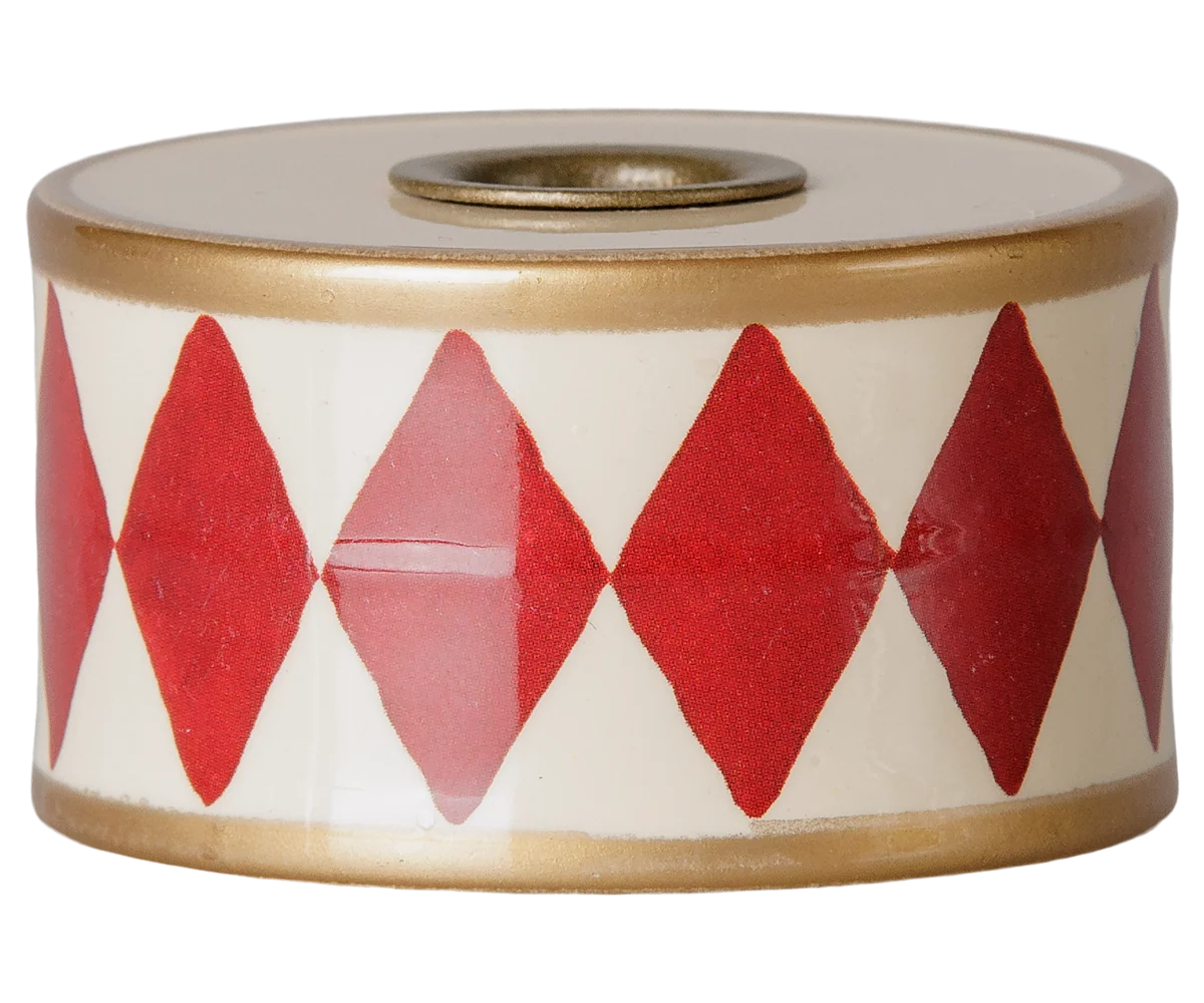 Maileg Candle holder, Drum - Red/Off white