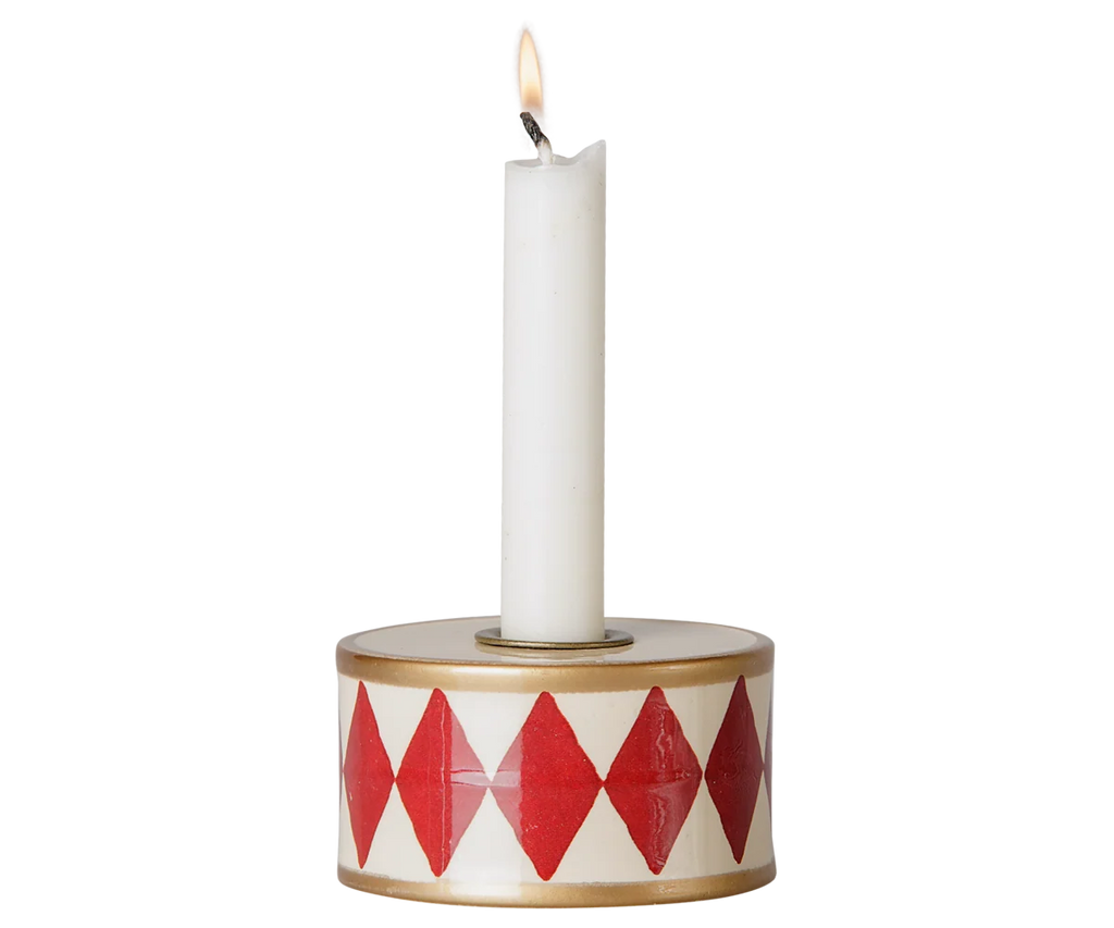 Maileg Candle holder, Drum - Red/Off white