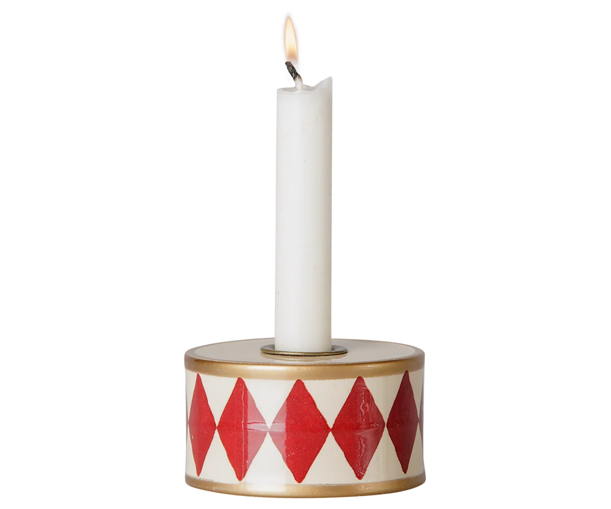 Maileg Candle holder, Drum - Red/Off white
