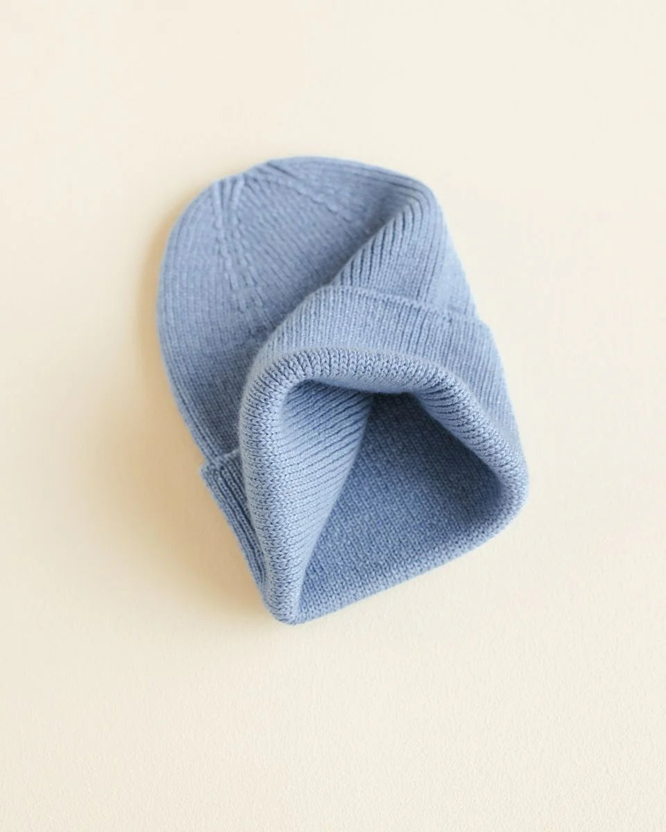 Hvid Beanie Fonzie NEWBORN Light Blue